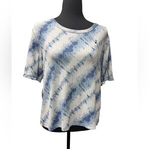 BearPaw Blue and White Tie-Dye Short Sleeve Top Size Medium